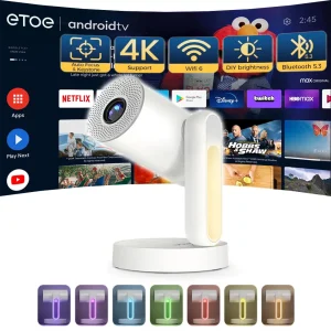 ETOE Starfish Android TV Projector – 1080P Smart Mini Projector with Netflix & YouTube Access, Wi-Fi, Bluetooth